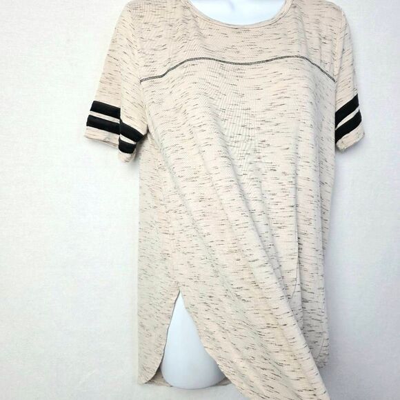Maurices 24/7 Striped Sleeve Tunic Tee Beige S - Picture 2 of 7